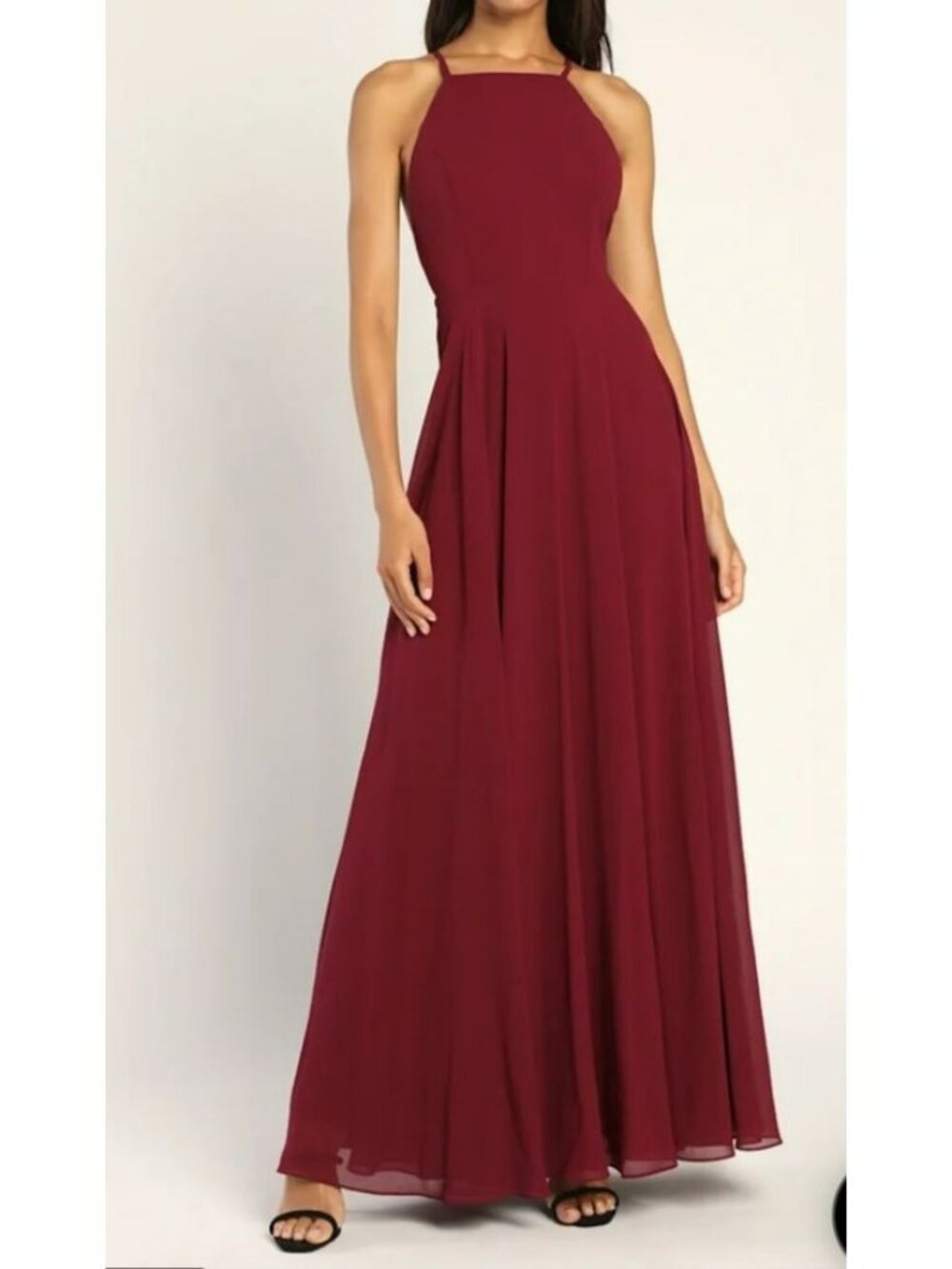 Lulus Burgundy Maxi Dress With Strappy Back Flowy Fit Lining. Size L.